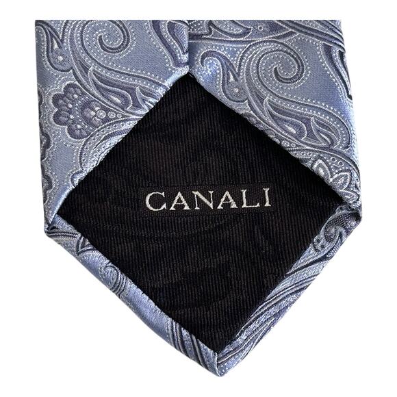 CANALI 100% Silk Paisley Tie Made in Italy Silver Blue Luxury Necktie Designer - Picture 7 of 9